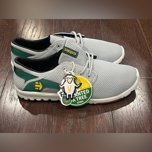 ETNIES SCOUT SKATE SHOE SNEAKER GREY/Green/YELLOW NUBUCK MEN Size 9 /EU 42 NEW